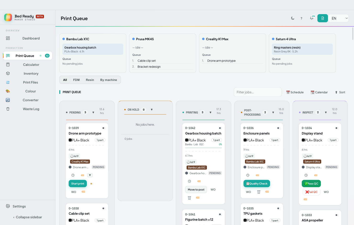 BedReady desktop app — Print queue